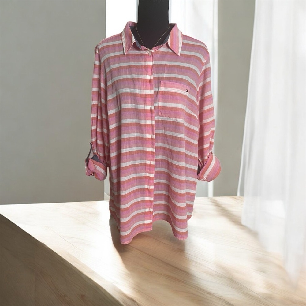 Tommy Hilfiger women's long-sleeve, roll-tab button-down shirt Size 0X